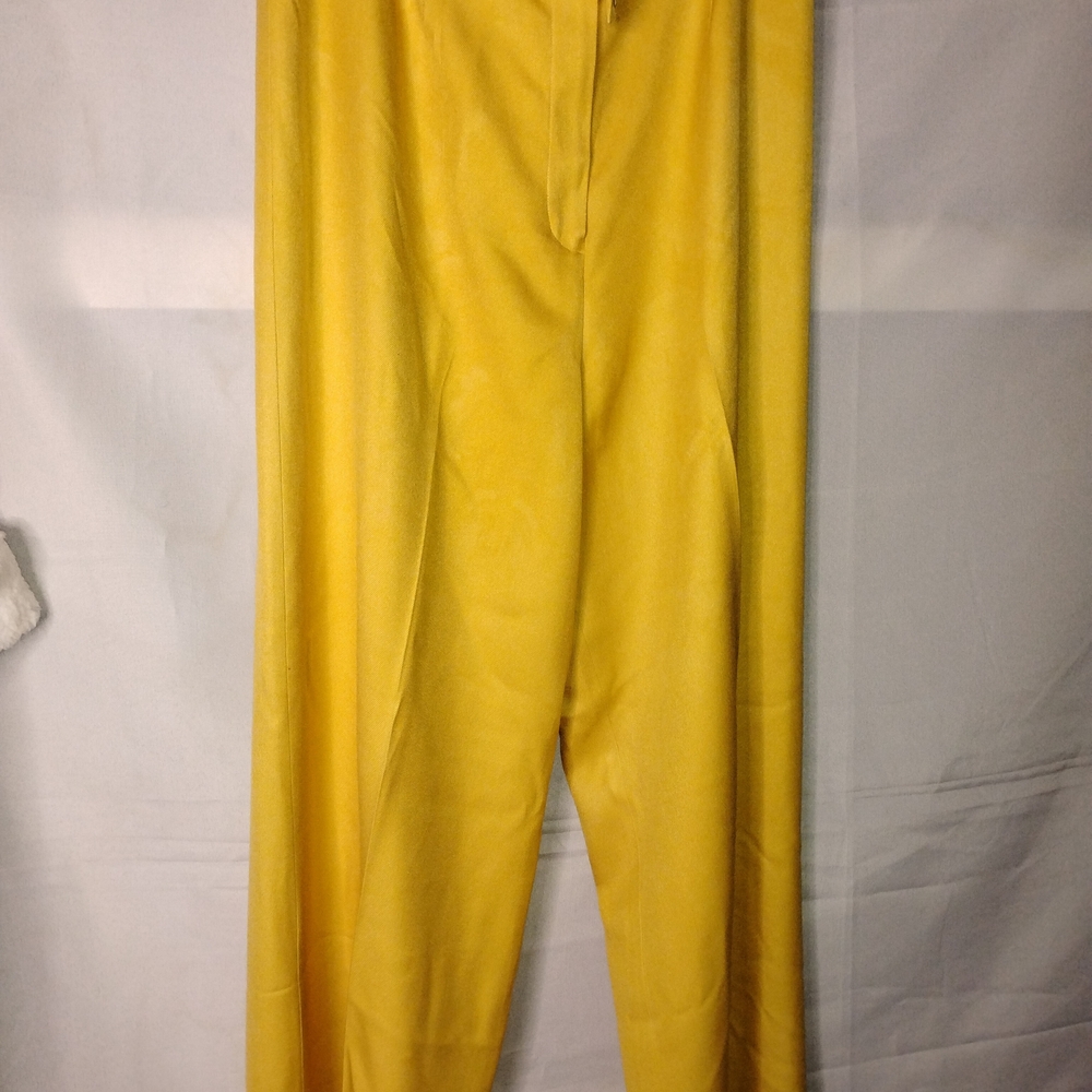 Lauren Ralph Lauren 100% Silk Yellow Pants Women's Flat Front Wide Leg Size 14